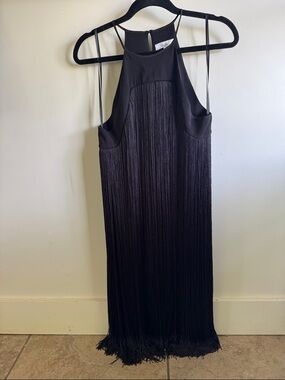 Parker Black Fringe Halter Midi Dress